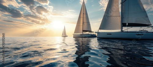 Luxury yachts at Sailing regatta Sailing in the wind through the waves at the Sea. Creative Banner. Copyspace image