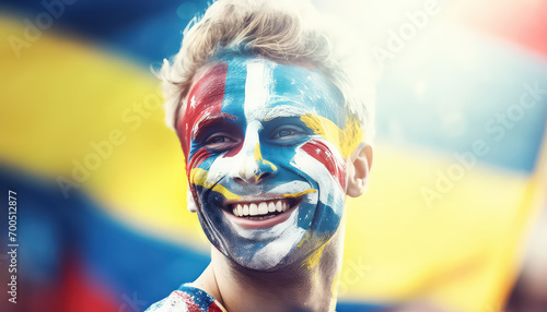 A fan with paint on his face supports his favorite team at a match © terra.incognita