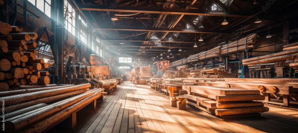 Wood timber factory. Generative AI technology.