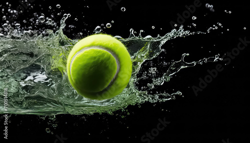 Baseball or tennis ball green with water drops flying on black background © terra.incognita
