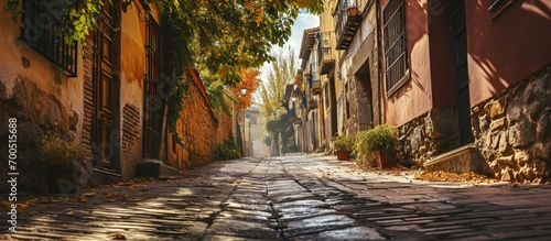 An empty street in Granada s Albayzin commune. Creative Banner. Copyspace image photo