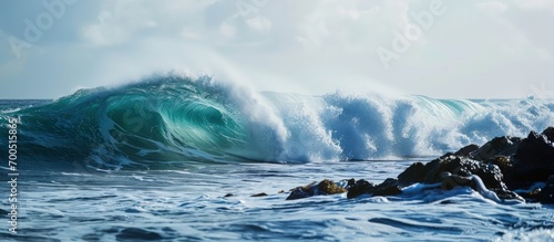 A big barrel wave break in the Pacific Ocean perfect for surfing. Creative Banner. Copyspace image photo