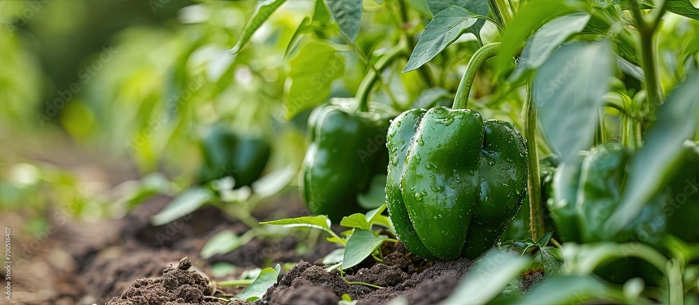 green peppers in the garden green house pepper garden green pepper cultivation. Creative Banner. Copyspace image green peppers in the garden green house pepper garden green pepper cultivation. Creative Banner. Copyspace image