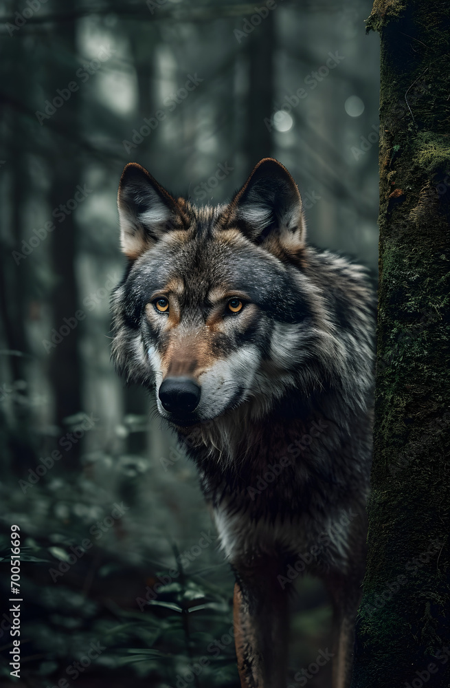 Guardian of the Greenwood: Wolf in Misty Forest