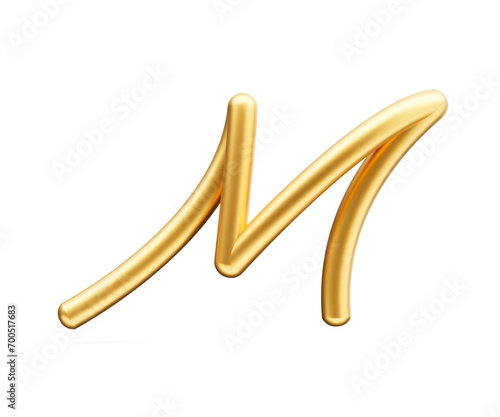 3d Golden Shiny Capital Letter M Alphabet M Rounded Inflatable Font White Background 3d Illustration