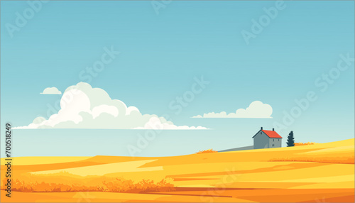 vector illustration landscape wheat field and cottage