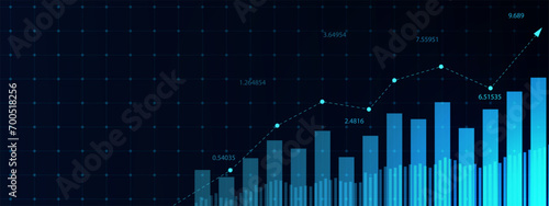 Business data  and calculating financial concept. Long term investment with growing digital graph and profitability design background.