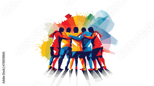 camaraderie of a football team in a vector scene featuring players celebrating a goal or huddling together on the field. 