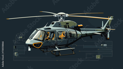 technological sophistication of modern helicopters in a vector art piece showcasing cutting-edge helicopter designs and features