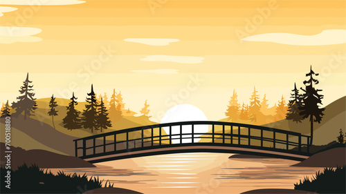 simplicity and rustic charm of a pedestrian bridge in a vector scene featuring a bridge designed for foot traffic. pedestrians and nature