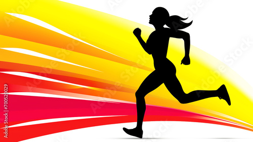The dynamic silhouette style features a female runner in action. Running concept.AI generated.