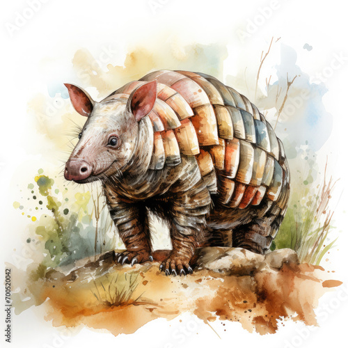 Watercolor Colorful Armadillo Illustration, Generative Ai