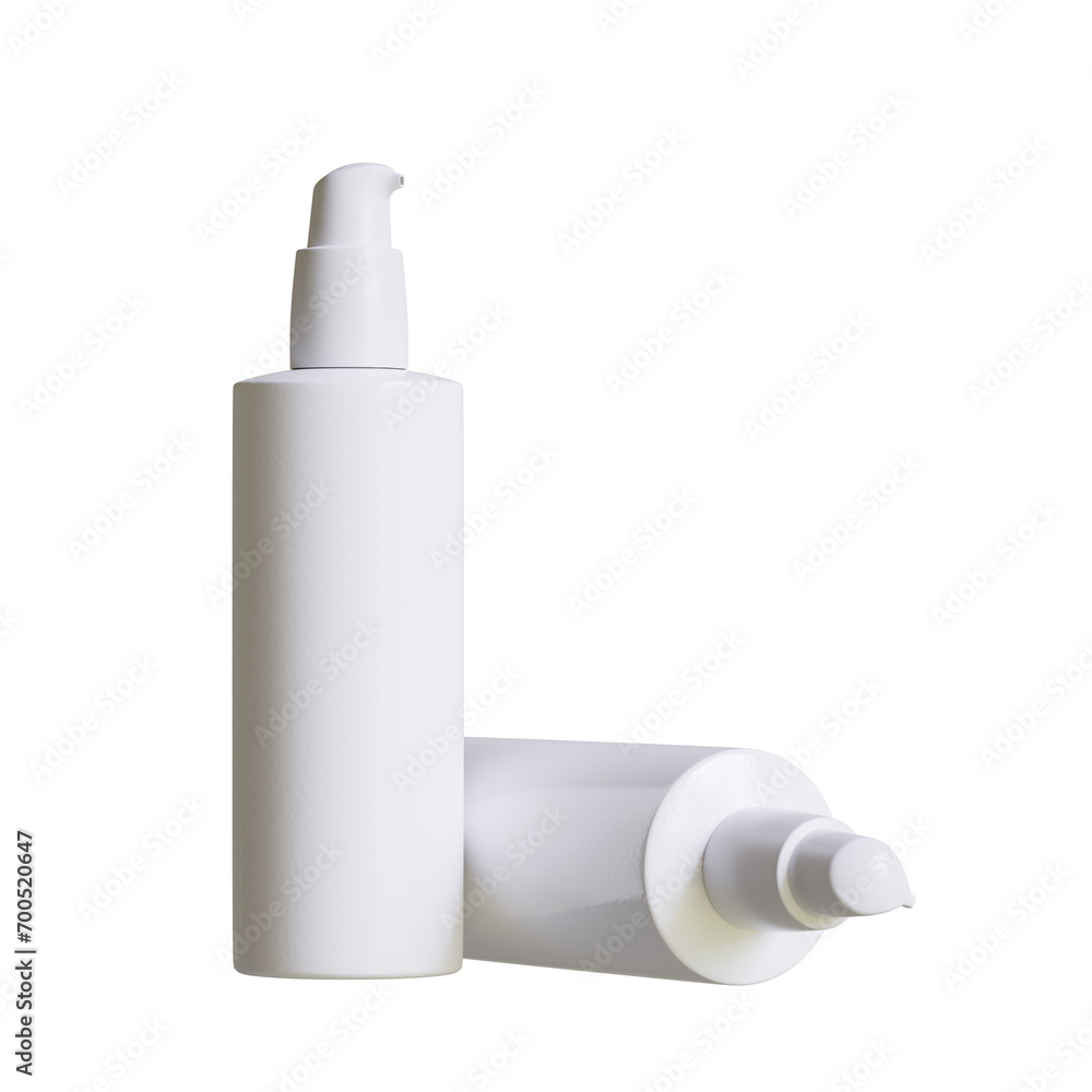 Cosmetic bottle cream or container with pump dispenser isolated on white background. Plastic cream tube. Cosmetic packaging mock up rendering illustration Cosmetic bottle cream or container with pump dispenser isolated on white background. Plastic cream tube. Cosmetic packaging mock up rendering illustration