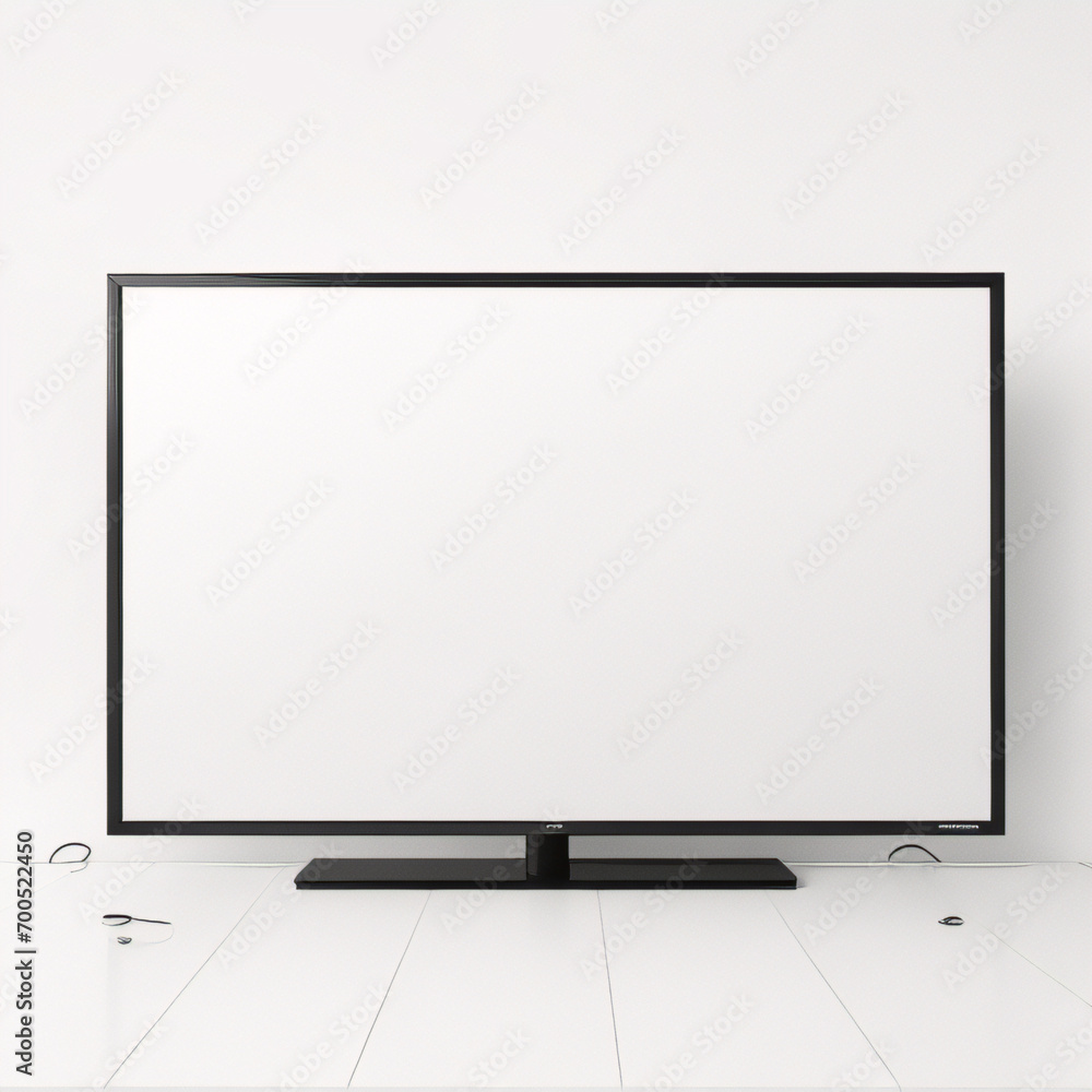 Flache Designillustration eines Monitors für Computer oder Fernseher. Schwarzer Rahmen mit leerem weißen Bildschirm zum Hinzufügen von Text oder Bild. Isoliert auf weißem Hintergrund, Vektor Flache Designillustration eines Monitors für Computer oder Fernseher. Schwarzer Rahmen mit leerem weißen Bildschirm zum Hinzufügen von Text oder Bild. Isoliert auf weißem Hintergrund, Vektor