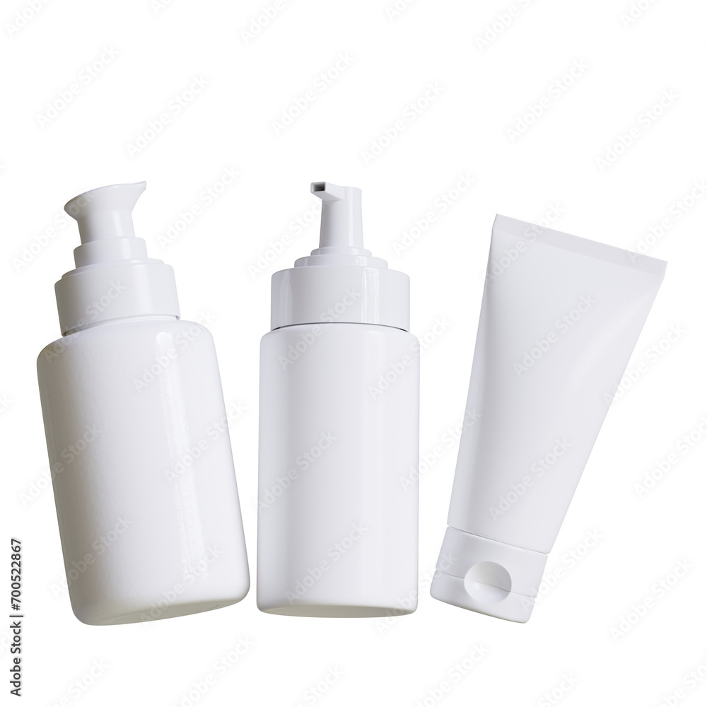 Cosmetic bottle cream or container with pump dispenser isolated on white background. Plastic cream tube. Cosmetic packaging mock up rendering illustration Cosmetic bottle cream or container with pump dispenser isolated on white background. Plastic cream tube. Cosmetic packaging mock up rendering illustration