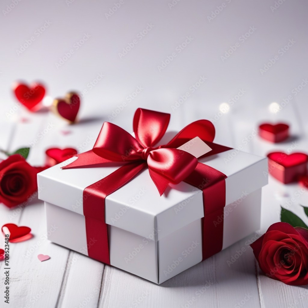 gift box with red ribbon and rose gift box with red ribbon and rose