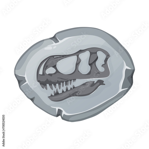 Dinosaur fossil imprint in stone. Prehistoric rock with relief print of head silhouette.