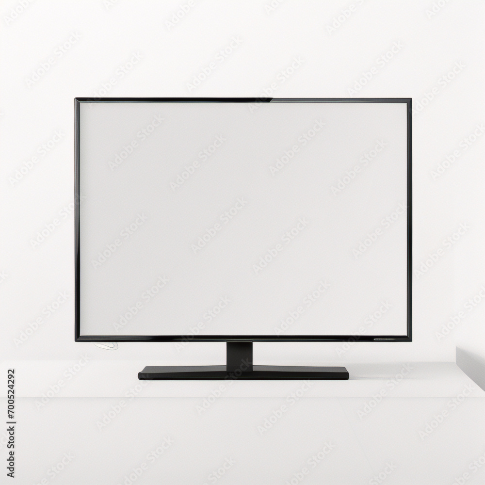 Flache Designillustration eines Monitors für Computer oder Fernseher. Schwarzer Rahmen mit leerem weißen Bildschirm zum Hinzufügen von Text oder Bild. Isoliert auf weißem Hintergrund, Vektor Flache Designillustration eines Monitors für Computer oder Fernseher. Schwarzer Rahmen mit leerem weißen Bildschirm zum Hinzufügen von Text oder Bild. Isoliert auf weißem Hintergrund, Vektor