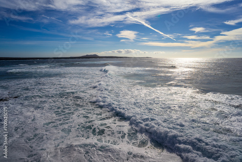 Seascape. Rocky shore of a raging ocean. Lanzarote  Canary Islands. Spain.