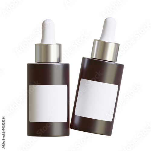 Amber Dropper Bottle Mockup With Blank Label white color realistic texture, Isolated on White Background. 3D Illustration