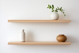 Wooden Floating Shelf for Home Storage Organization in Modern Living Room Design
