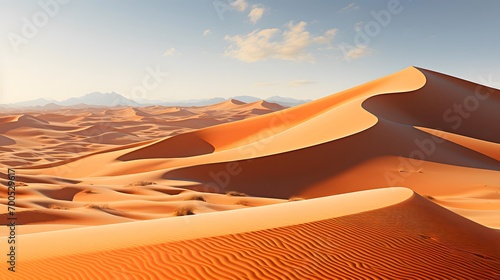 Panoramic view of the sand dunes in the Sahara desert