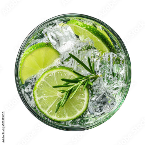 Gin and Tonic Glass from Top View Isolated on Transparent or White Background, PNG