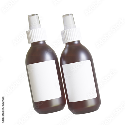 Plastic Frosted Amber Dropper Bottle Mockup with Blank Label, Isolated on White Background. 3D Illustration