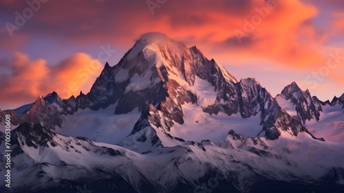 Panoramic view of the snowy peaks of the Caucasus mountains at sunset © Michelle