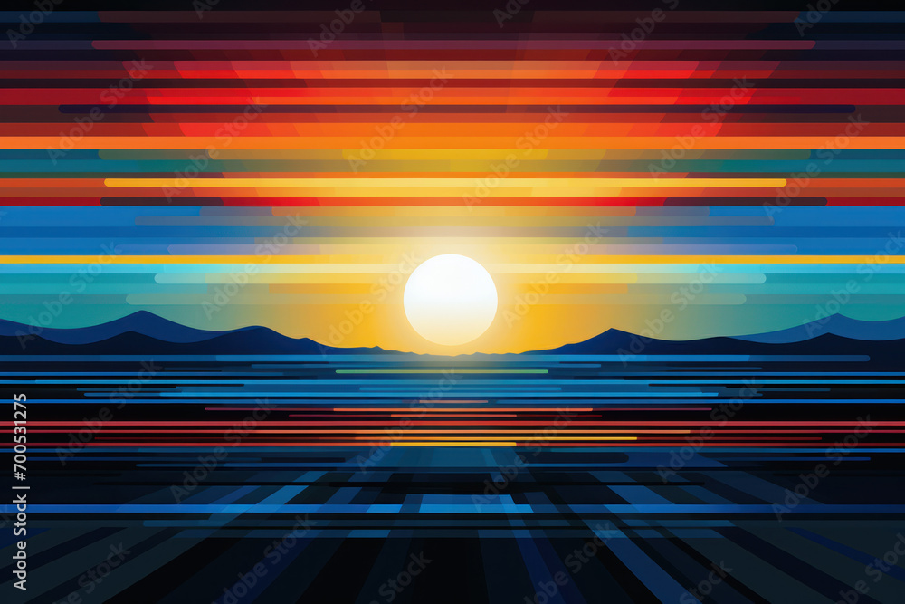 sunset retro gaming design with bold colorful lines background - obrazy, fototapety, plakaty 
