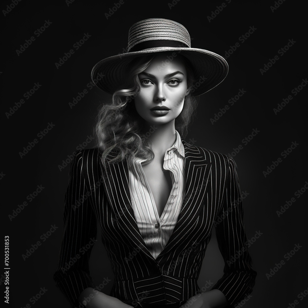 High end fashion model in modern dress with black and white High end fashion model in modern dress with black and white