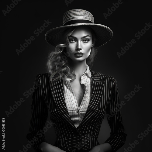 High end fashion model in modern dress with black and white