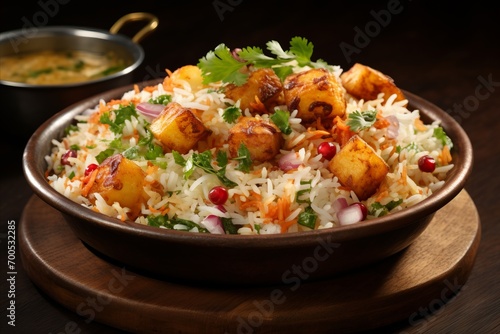 Delicious and Flavorful Traditional Indian Biryani Dish with Fragrant Basmati Rice and Spices