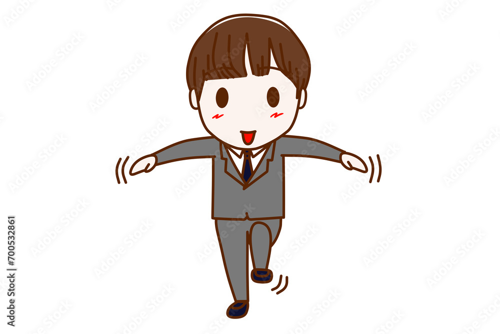 （全身正面）片足立ちが楽々できて笑顔の男子学生