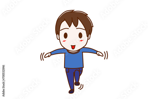 （全身正面）片足立ちが楽々できて笑顔の少年