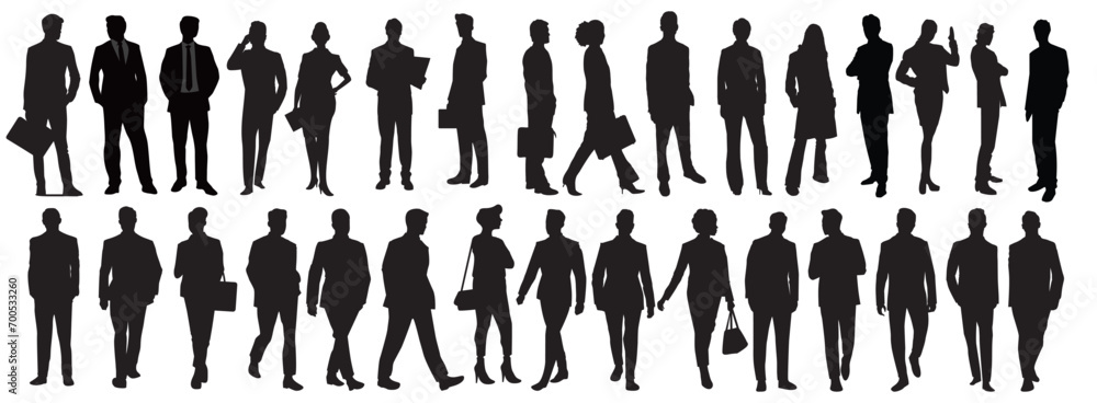 silhouettes of people working group of standing business people vector illustration on isolated white background.