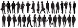 silhouettes of people working group of standing business people vector illustration on isolated white background.