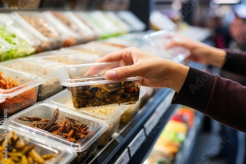 Customers purchasing edible insects. Ai generative.