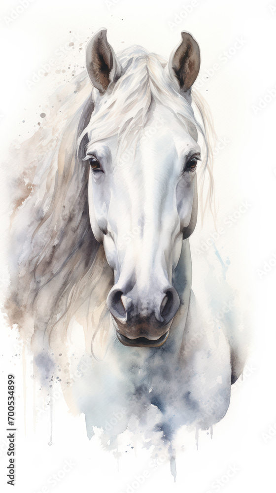 Obraz premium white Arabian horse head watercolor painting