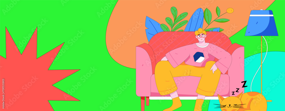 Home indoor character scene flat vector concept operation hand drawn illustration
Home indoor character scene flat vector concept operation hand drawn illustration