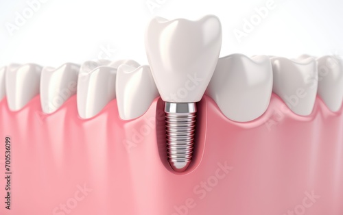 Anatomy of healthy teeth and tooth dental implant in human dentura.