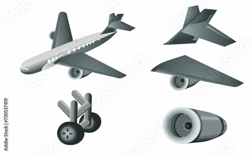 main parts and components of the aircraft,aircraft structure, fuselage, engine, lending gear, wings, and stabilizer, set of aircraft main part, illustration aircraft suitable for education concept