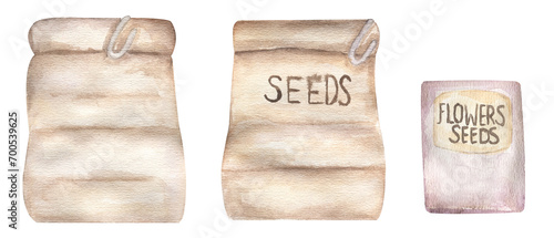 Wallpaper Mural Watercolor illustration of seeds bag illustration set. Garden flower seeds clipart Torontodigital.ca