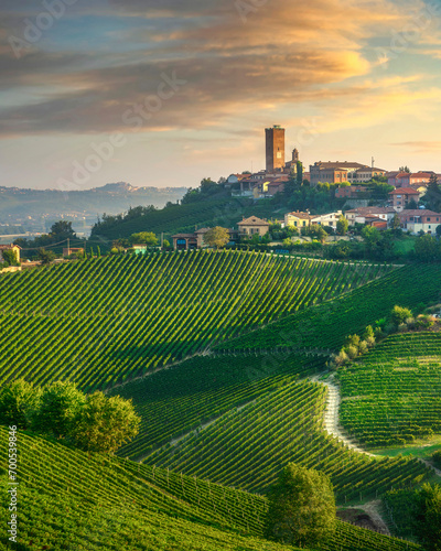Barbaresco village and Langhe vineyards, Piedmont region, Italy photo