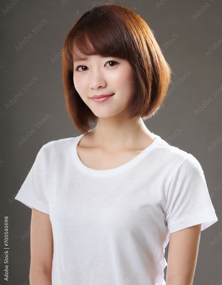 白いシャツを着た笑顔の女性 白いシャツを着た笑顔の女性