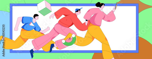 People exercising healthy running vector internet operation illustration
