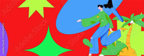People exercising healthy running vector internet operation illustration
