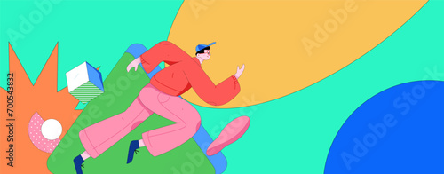 People exercising healthy running vector internet operation illustration
