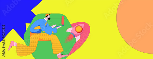 People exercising healthy running vector internet operation illustration
