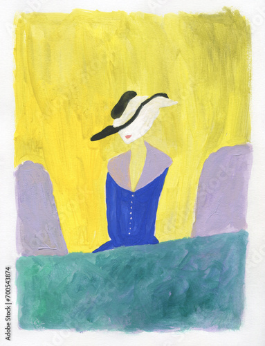 elegant lady wearing hat. watercolor painting. illustration
